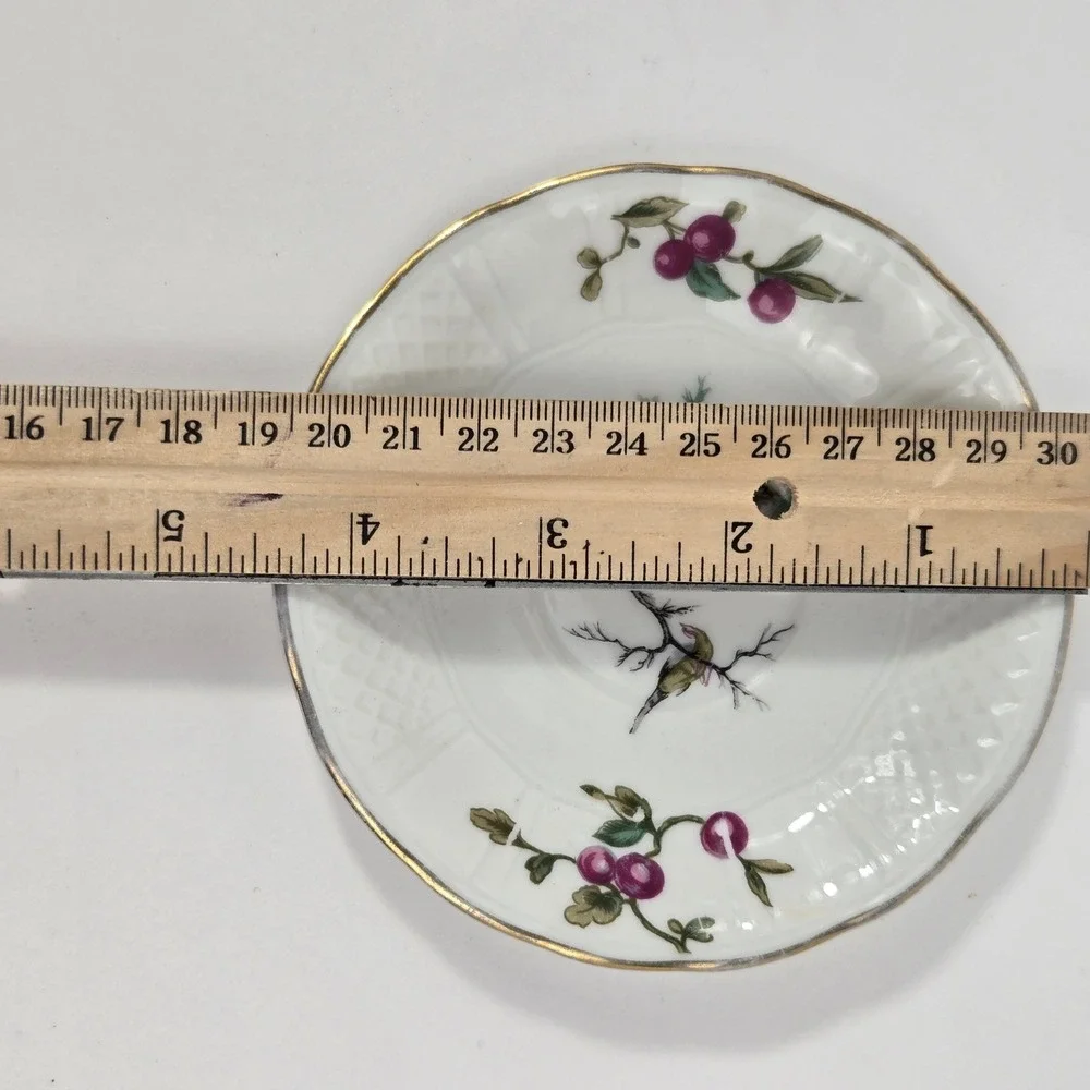 L Bernardaud & Co Limoges France Bird and Berry Porcelain Saucer Gold Rim 5.25